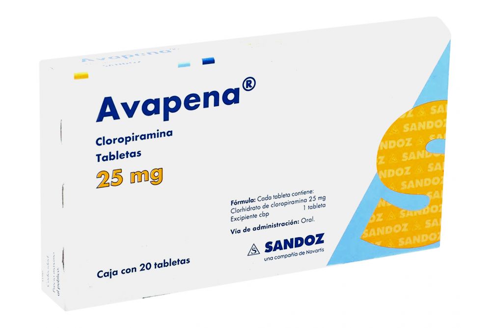 Avapena Cloropiramina Tabletas 25 mg Caja con 20 Tabletas Sandoz