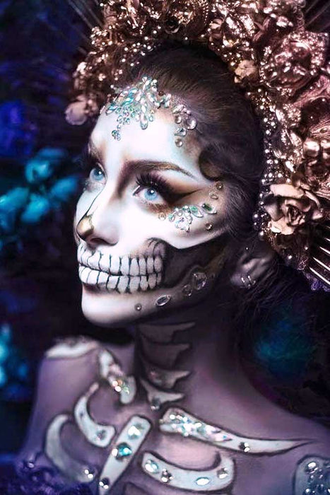 Maquillaje Day of The Dead Face Art Pedreria Dama Halloween