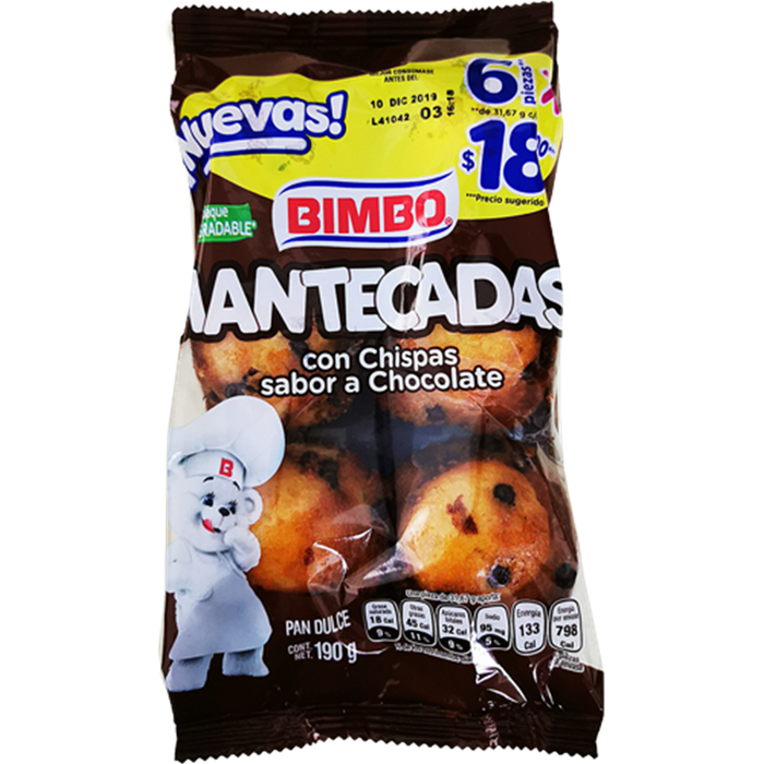 Mantecadas con Chispas Sabor a Chocolate 6 Piezas 190 gr Bimbo