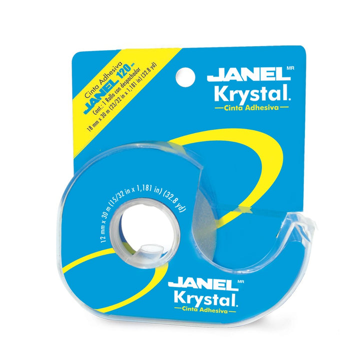 Cinta Adhesiva Transparente  Janel Krystal 12 mm x 30 m con Dispensador