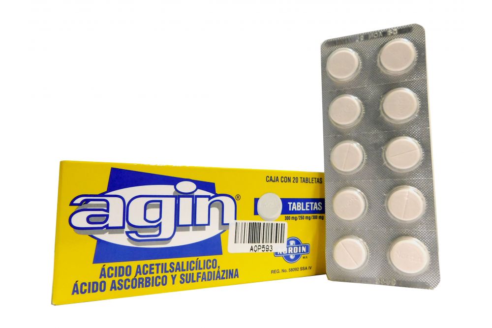 Agin Acido Acetilsalicílico, Acido Ascórbico y Sulfadiazina NORDIN