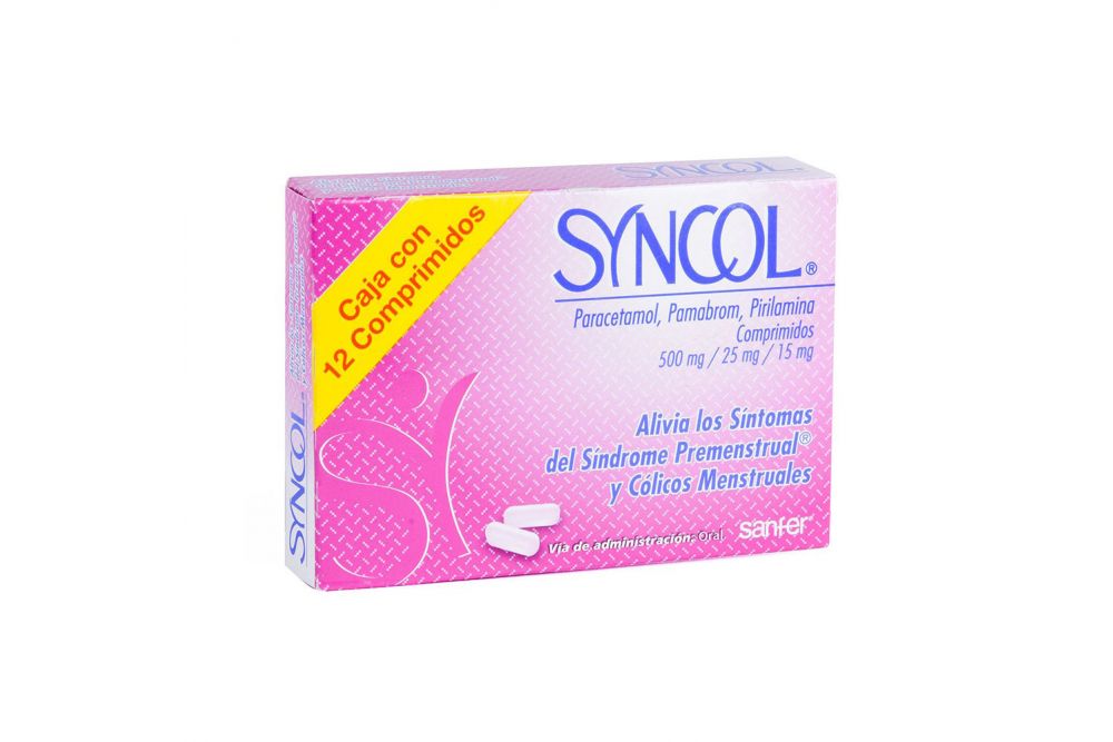 Syncol Paracetamol, Pamabrom, Pirilamina 500 mg, 25 mg 15 mg Oral Caja con 12 Comprimidos