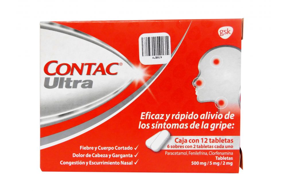 Contac ultra 500 mg/ 5 mg/ 2 mg con 12 tabletas Gsk