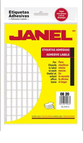 Etiquetas Adhesivas Blancas 08 x 20 mm 1512 Piezas Janel #4-0820