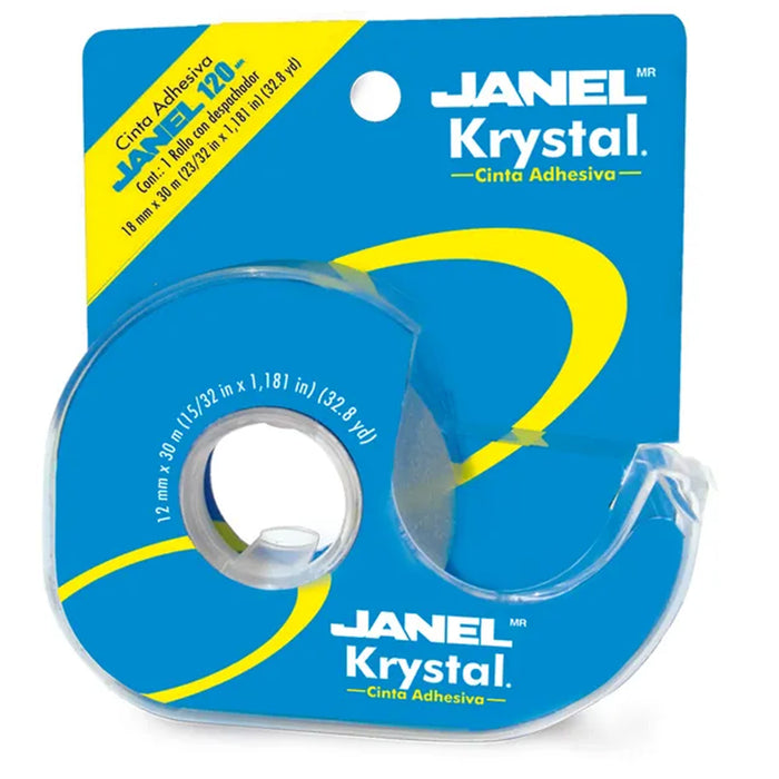 Cinta Adhesiva Transparente  Janel Krystal 12 mm x 30 m con Dispensador