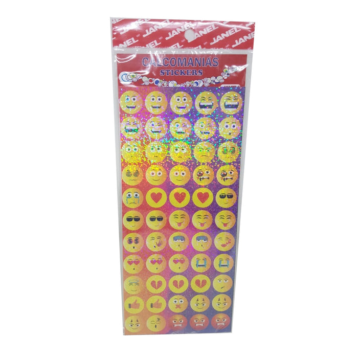 Calcomanías Stickers c/2 Planillas Janel Carita Feliz, Fluoresentes, Corazón, Etc.