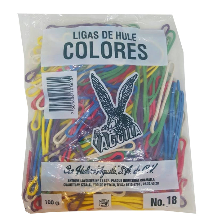 Ligas De Hule Natural de Colores 100 g Águila #18