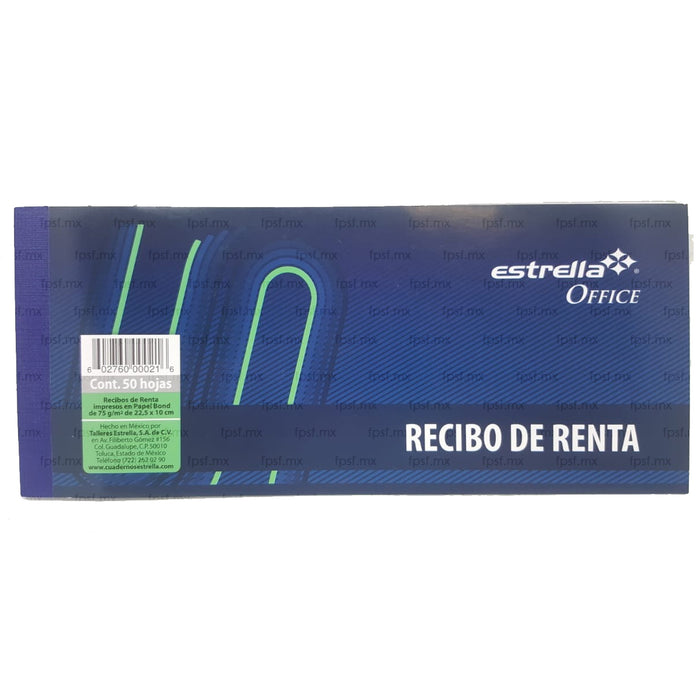 Recibo de Renta 50 hojas Estrella 22.5 x 10 cm