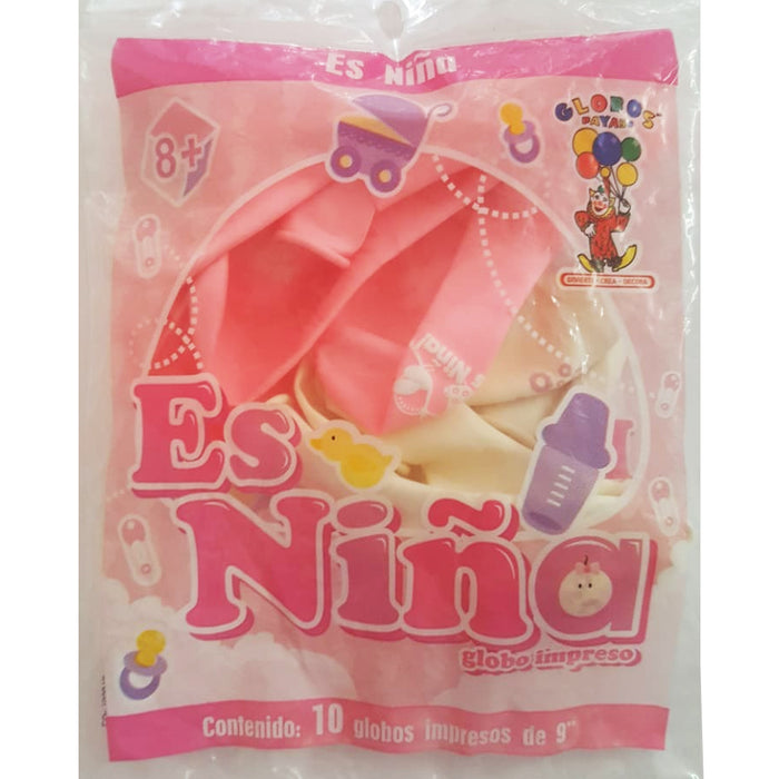 Globo 9" Bolsa 10 piezas "Es Nina"
