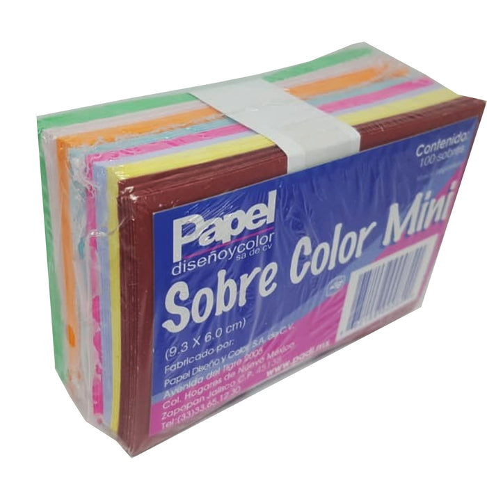 Sobre Color Mini Padi 9.3 x 6 cm Paquete 100 Piezas