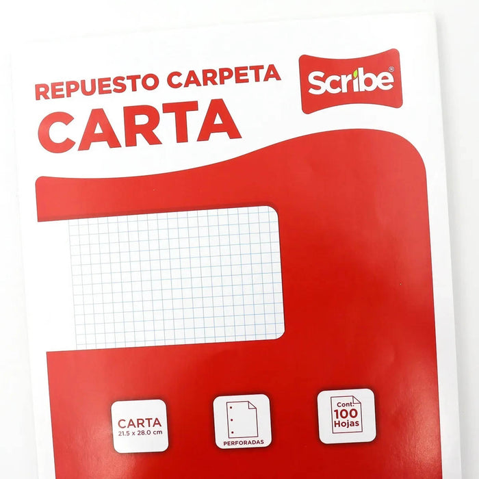 Hojas de Repuesto para Carpeta Carta Cuadricula 7 mm 100 hojas Scribe