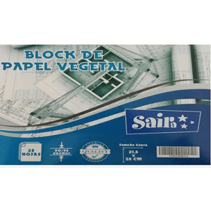 Block Papel Vegetal o Albanene o Calca o Guarro Oficio 90/95 25 hojas Saira
