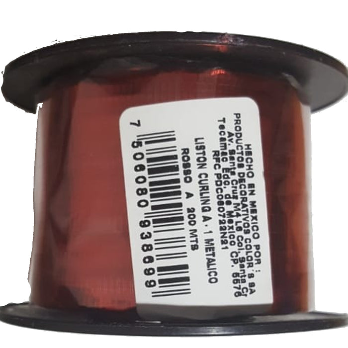 Listón Curling Metálico Rollo 200 Mts Rojo