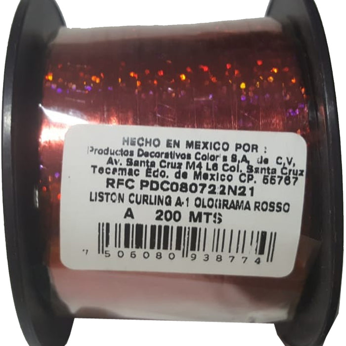 Listón Curling Holografico Rollo 200 Mts Rojo