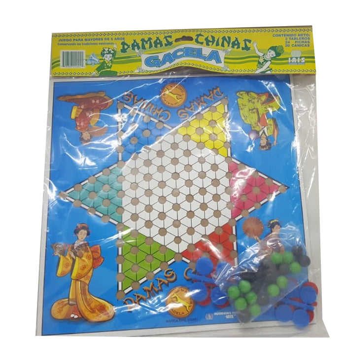 Juego Damas Chinas y Gasela con 24 Fichas y 20 Canicas