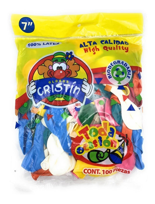 Globo 7" Bolsa 100 Piezas Globos Cristin Colores