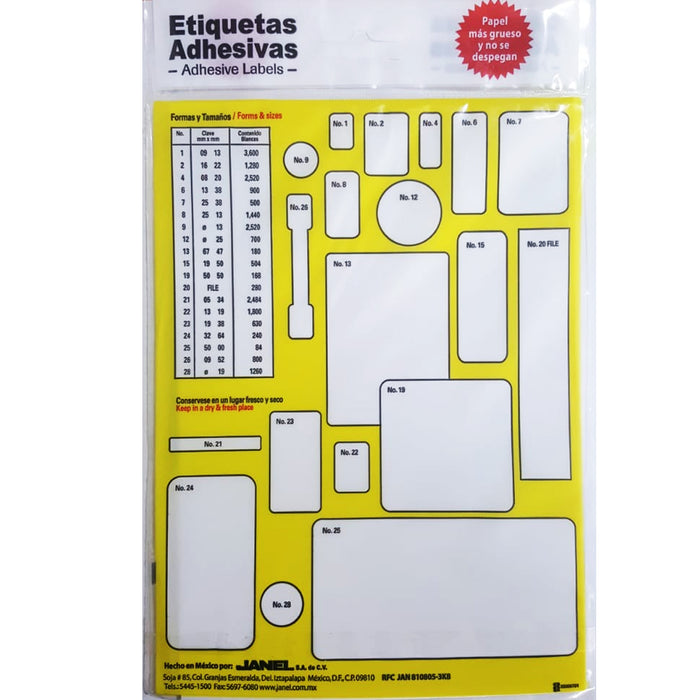 Etiquetas Adhesivas Blancas 32 x 64 mm 144 Piezas Janel #24-3264 Econo Pack