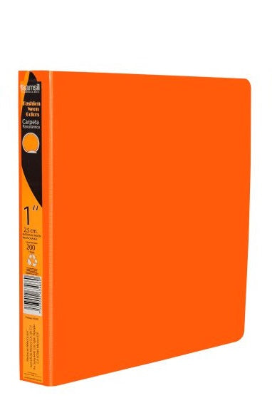 Carpeta Argollas Vinil Naranja Neon Carta Arillo 1 pulgada Basic-Line