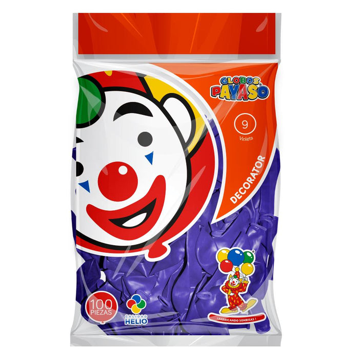 Globos Payaso No. 9 Violeta Bolsa con 100 Piezas Purpura