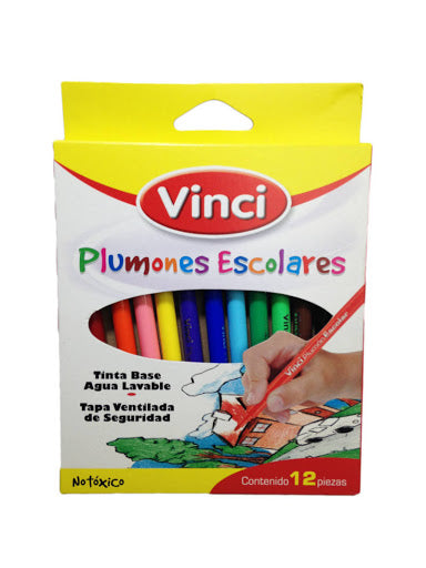 Plumones Escolares Vinci Lavables 12 piezas